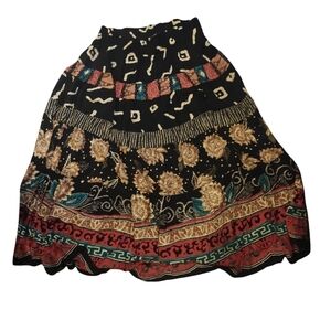 Carole Little Black Maxi Skirt with Gold Floral & Multicolor Border